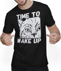Produktbild von T-Shirt mit Mann Time To Wake Up Morning Grouch Cat Mom Lustige Katze Spruch
