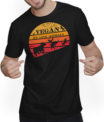 Produktbild von T-Shirt mit Mann Vegan Vintage Sonne | Schönes Retro Motiv für Veganer