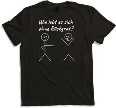Produktbild von T-Shirt Wie lebt es sich ohne Rückgrat? Strichmännchen sarkastisches