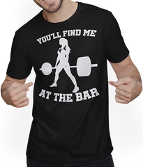 Produktbild von T-Shirt mit Mann You'll Find Me At The Bar Bodybuilding Kraftsport Kreuzheben
