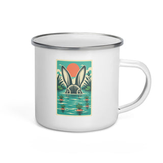 Hase im Wasser mit Karotten Emaille Tasse Handle Right Produktbild 1