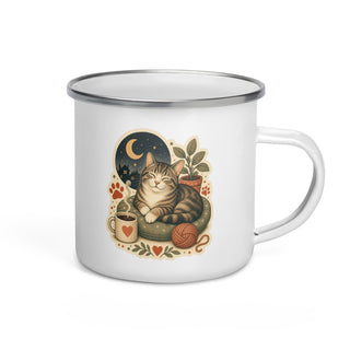 Gemütliche Katze Kaffee Garn Emaille Tasse Handle Right Produktbild 1