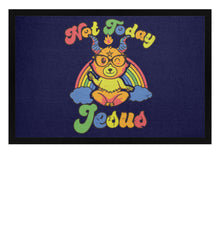 Fußmatte zeigt Baphomet mit satanischem Spruch Not Today Jesus