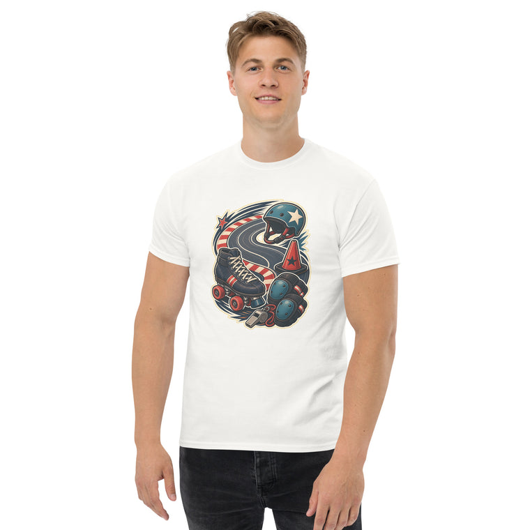Gildan5000 Rollschuh Kurventraining Hütchen Bahn T-Shirt Weiß Men's 2 Front