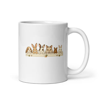 Hasengruppe am Gartenzaun Kaffeetasse Weiß Handle Right Produktbild 1