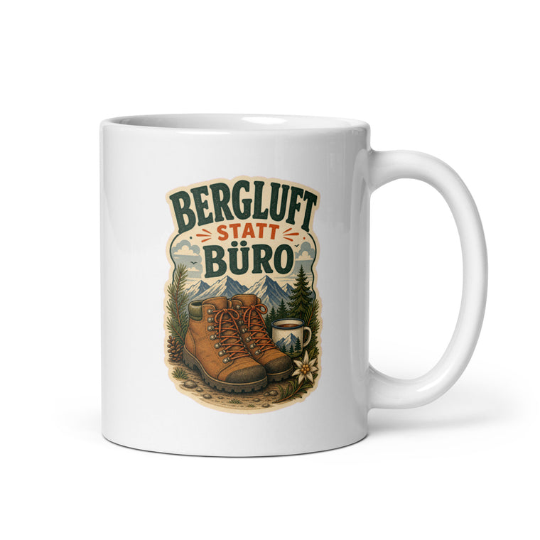 Bergluft Statt Büro Wandern Kaffeetasse Weiß Handle Right Produktbild 1