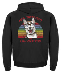 Zeigt vintage husky therapeut spruch kinder hoodie in Farbe Jet Black
