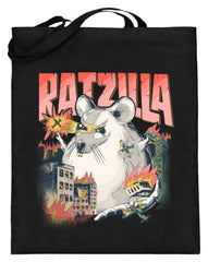 RATZILLA (frech) | Lustiges Farbratten-Monster | Jutebeutel in Black in Größe 38cm-42cm