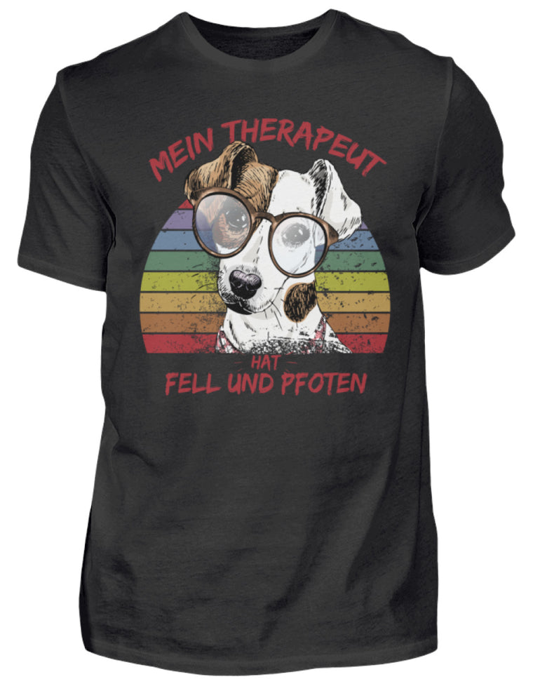 Süßer Foxterrier | Lustiger Spruch | Mein Therapeut hat Fell und Pfoten | Herren T-Shirt in White in Größe S