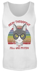 Süßer Kater | Cooler Spruch | Mein Therapeut hat Fell und Pfoten | Retro Katze | Herren Tank Top in White in Größe S