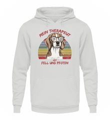 Zeigt susser beagle cooler spruch mein therapeut hat fell und pfoten retro unisex kapuzenpullover hoodie in Farbe Sportgrau Heather