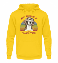 Zeigt susser beagle cooler spruch mein therapeut hat fell und pfoten retro unisex kapuzenpullover hoodie in Farbe Sportgrau Heather