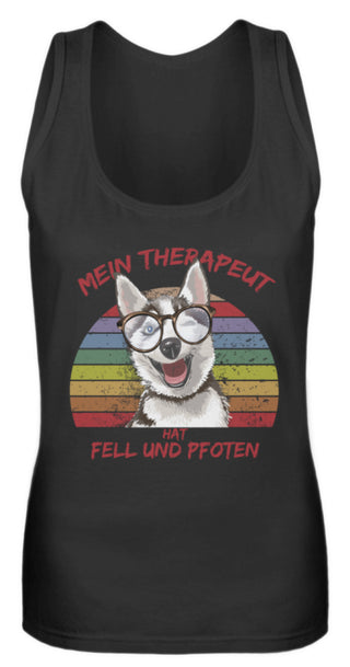 Vintage Husky Therapeut Spruch | Frauen Tank Top in Black in Größe S