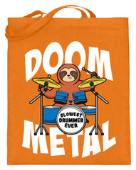 Zeigt funny doom metal sloth drummer jutebeutel mit langen henkeln in Farbe Mittelorange