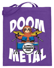 Zeigt funny doom metal sloth drummer jutebeutel mit langen henkeln in Farbe Violett