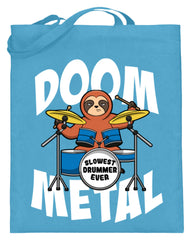 Zeigt funny doom metal sloth drummer jutebeutel mit langen henkeln in Farbe Hellblau
