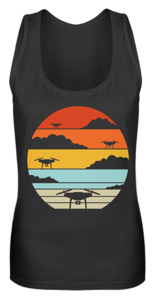 Drohnen & Quadrocopter | Drohnenpiloten Geschenk | Quadrokopterpiloten & Sonne | Frauen Tank Top in Black in Größe S