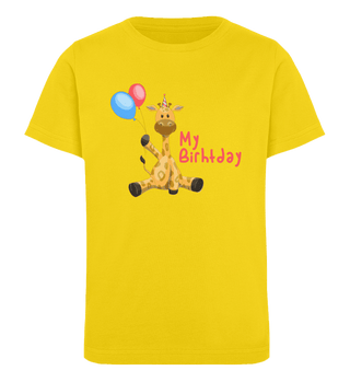 Kindergeburtstag | Giraffe | Kinder Bio T-Shirt in Golden Yellow in Größe 3/4 (98/104)