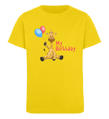 Kindergeburtstag | Giraffe | Kinder Bio T-Shirt in Golden Yellow in Größe 3/4 (98/104)