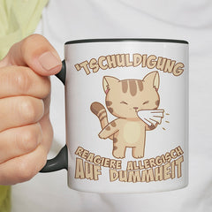 Tschuldigung reagiere allergisch auf Dummheit Katze 1 Witzige schwarze Tasse kaufen Geschenk