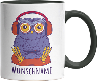 Eule Gamer Personalisierbar Name Witzige Black Tasse kaufen Geschenk