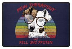 Zeigt susser foxterrier cooler spruch mein therapeut hat fell und pfoten retro fussmatte in Farbe Dunkel-Blau