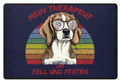 Zeigt susser beagle cooler spruch mein therapeut hat fell und pfoten retro fussmatte in Farbe Navy