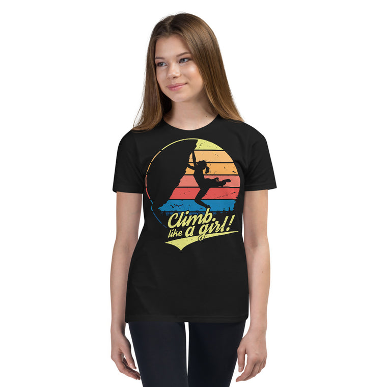 Mockup Climb Like A Girl | T-Shirt für Mädchen das klettert in Schwarz für Größe S