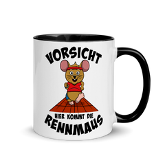 Vorsicht hier kommt die Rennmaus | Zweifarbige Tasse