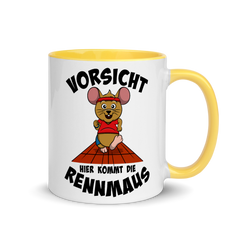 Vorsicht hier kommt die Rennmaus | Zweifarbige Tasse