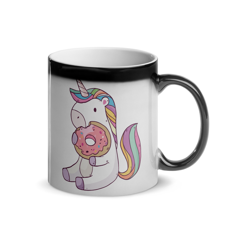 Einhorn isst Donut | Glänzende Zaubertasse