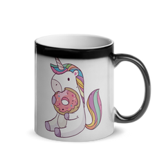 Einhorn isst Donut | Glänzende Zaubertasse