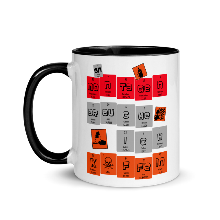 An Montagen brauche ich Koffein | Zweifarbige Tasse