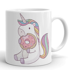 Tasse mit Einhorn das einen Donut isst