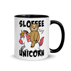 Sloffee Is Riding a Unicorn | Zweifarbige Tasse Lustiger Spruch