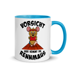 Vorsicht hier kommt die Rennmaus | Zweifarbige Tasse