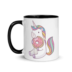 Einhorn isst Donut | Zweifarbige Tasse