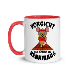 Vorsicht hier kommt die Rennmaus | Zweifarbige Tasse