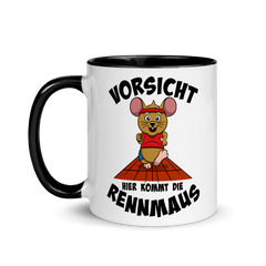 Vorsicht hier kommt die Rennmaus | Zweifarbige Tasse
