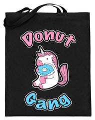 Süßes kleines Einhorn nascht leckeren süßen Donut auf | Jutebeutel in Schwarz in Größe 38cm-42cm