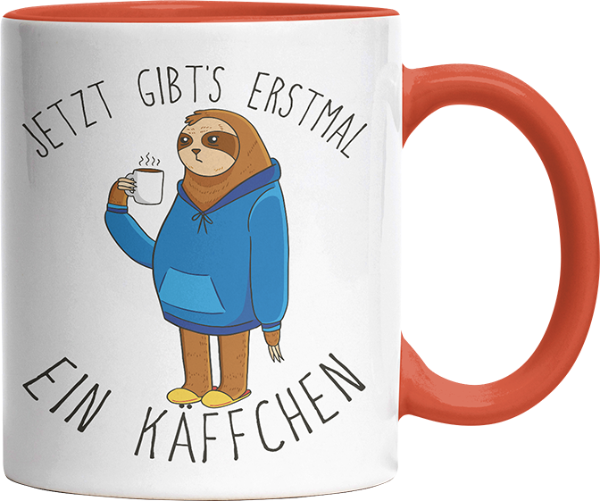 Jetzt gibts erstmal ein Käffchen Faultier 5 Witzige Orange Tasse kaufen Geschenk