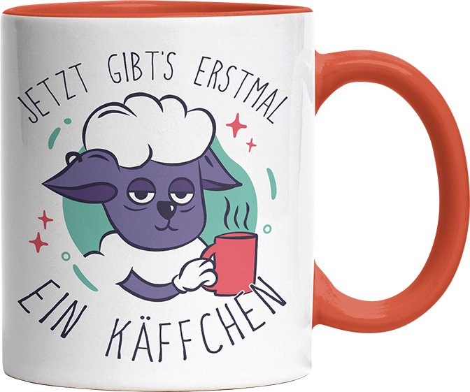 Jetzt gibts erstmal ein Käffchen Schaaf Witzige Orange Tasse kaufen Geschenk