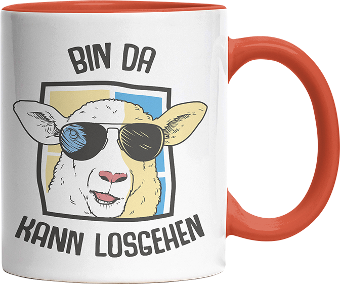 Bin da kann losgehen Schaaf Witzige Orange Tasse kaufen Geschenk