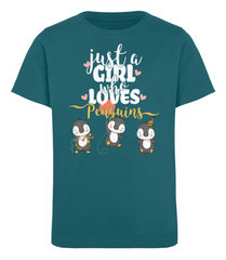 Zeigt just a girl who loves penguins kinder organic t shirt in Farbe Black