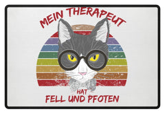 Zeigt susser kater cooler spruch mein therapeut hat fell und pfoten retro katze fussmatte in Farbe Weiß