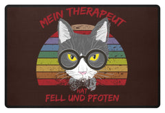 Zeigt susser kater cooler spruch mein therapeut hat fell und pfoten retro katze fussmatte in Farbe Braun