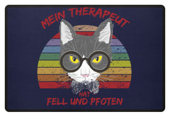 Zeigt susser kater cooler spruch mein therapeut hat fell und pfoten retro katze fussmatte in Farbe Dunkel-Blau