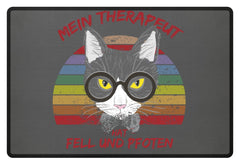 Zeigt susser kater cooler spruch mein therapeut hat fell und pfoten retro katze fussmatte in Farbe Mausgrau