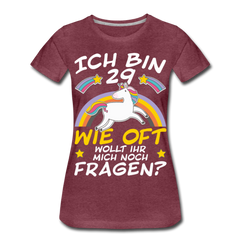 29 Einhorn | Frauen Premium T-Shirt - Bordeauxrot meliert