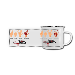 Schere Stein Papier Motorsäge | Panorama Emaille-Tasse - Weiß